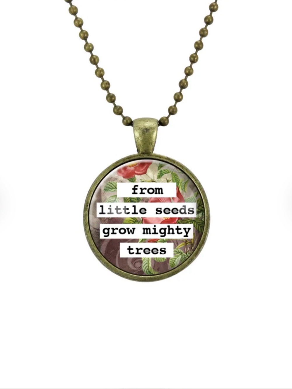 Inspirational 'From Little Seeds Grow Mighty Trees' Bronze Pendant Necklace